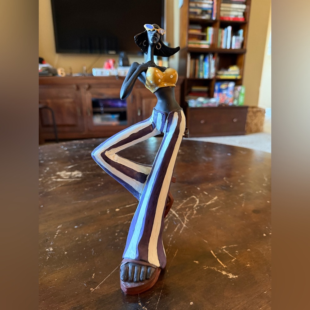 Abstract Woman Figurine Modern Sculpture Hand Painted Art Deco Black Woman